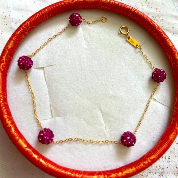 โ21k solid gold bracelet with swarovski fuchsia ball - Picture 5 of 13